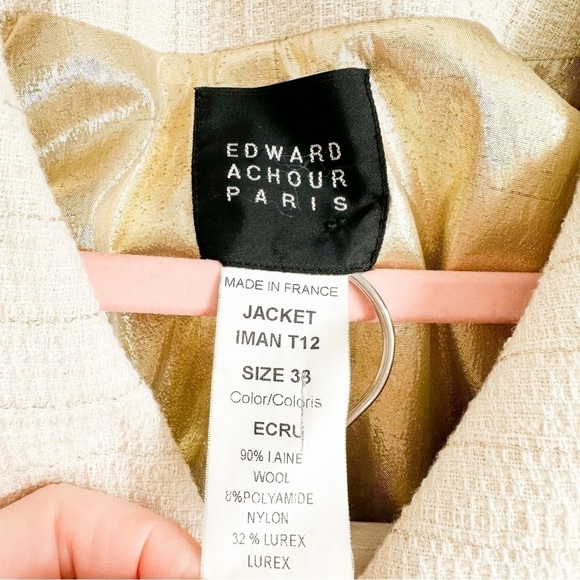Edward Achour Paris Ivory Metallic Gold Stripe Tweed Double Breasted Suit Set - Picture 5 of 14